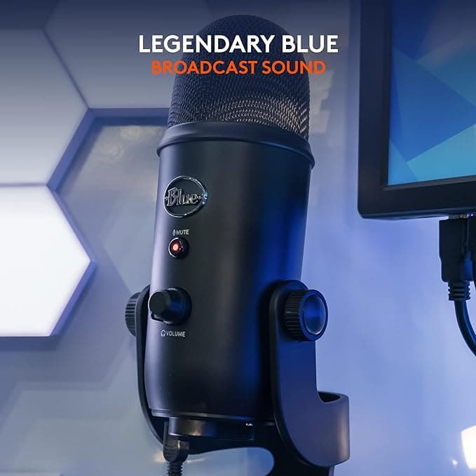 Blue Yeti USB Mic for Recording and Streaming on PC and Mac with Blue VOCE Effects, 4 Pickup Patterns, Headphone Output and Volume Control, Mic Gain Control, Adjustable Stand, Plug & Play – Blackout