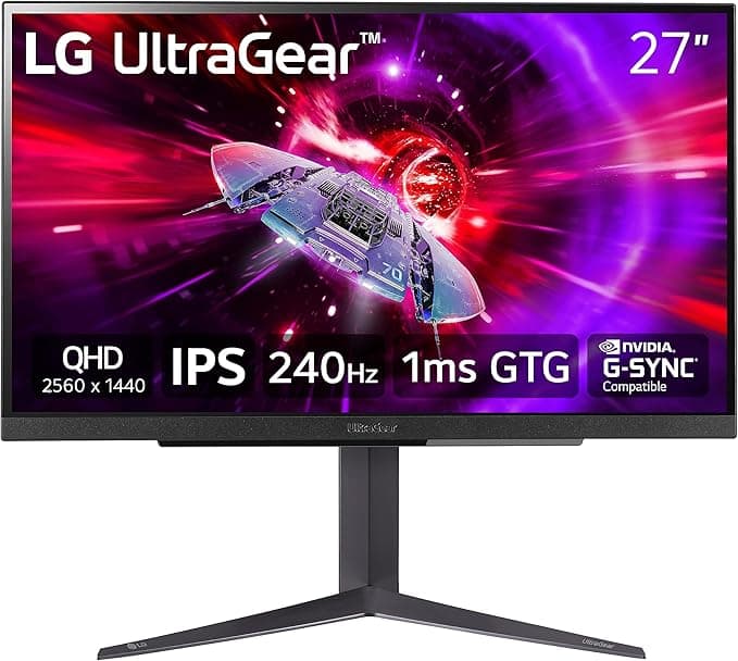 LG UltraGear 27" Gaming Monitor - QHD IPS 240Hz 1ms GTG, NVIDIA G-SYNC Compatible, AMD FreeSync Premium, HDR10, sRGB 99%, Adjustable Stand, 3-Side Virtually Borderless